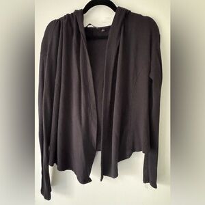 ATHLETA Black Nirvana Long Ribbed Sleeve Open-Front Knit Hoodie Cardigan Small
